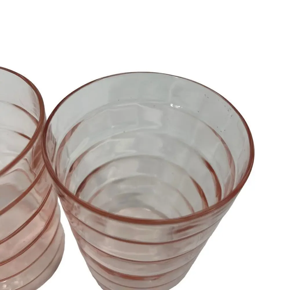 Vintage Anchor Hocking Block Optic Tumbler Glasses Pink Depression‎ Glass